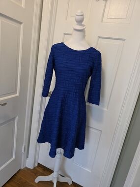 Donna Morgan Royal Blue Textured Fit-and-Flare Mini Dress Size 6, Stylish